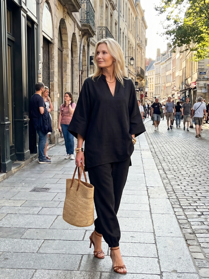 Georgiana | V-Neck Tunic and Ruffled Pants Set
