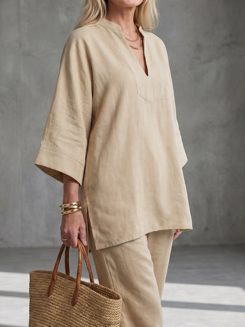Georgiana | V-Neck Tunic and Ruffled Pants Set