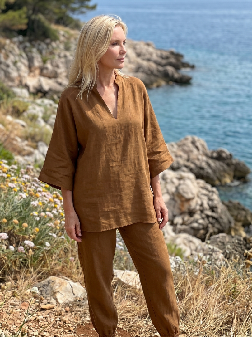 Georgiana | V-Neck Tunic and Ruffled Pants Set