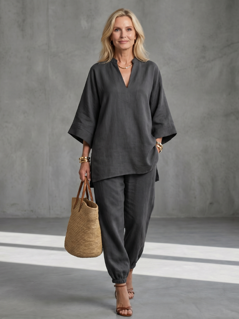 Georgiana | V-Neck Tunic and Ruffled Pants Set