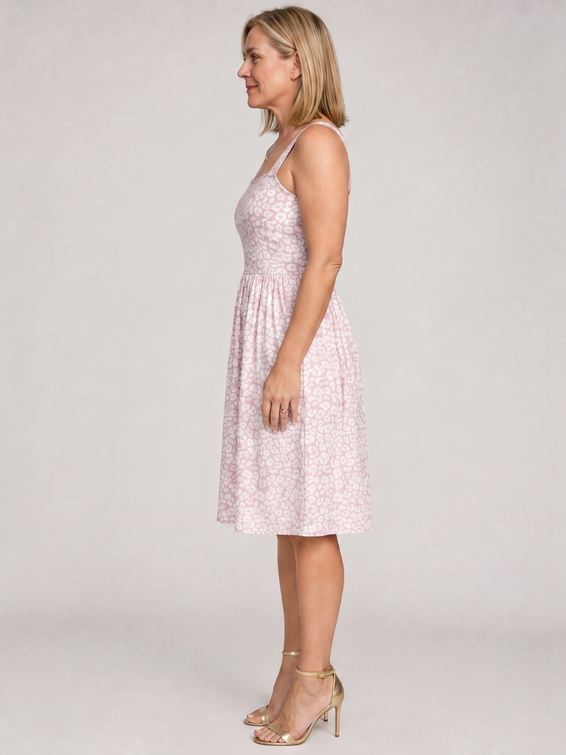Leneva | Virágmintás, Négyzetnyakú, Térd Hosszú Ruha