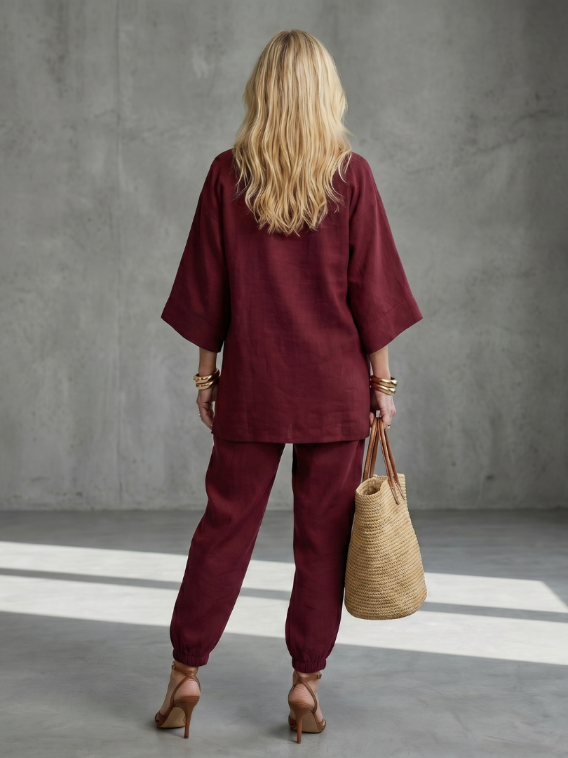 Georgiana | V-Neck Tunic and Ruffled Pants Set