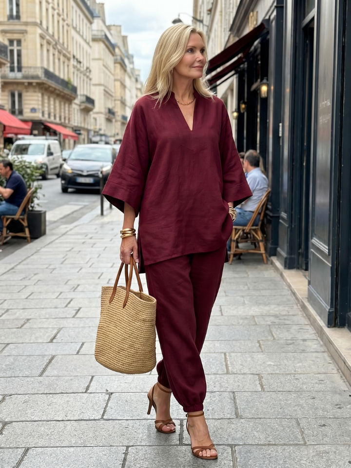Georgiana | V-Neck Tunic and Ruffled Pants Set
