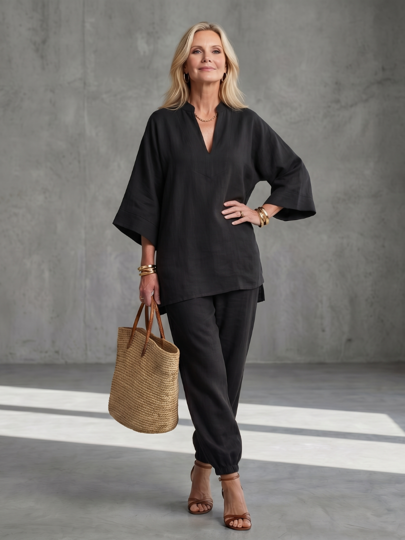 Georgiana | V-Neck Tunic and Ruffled Pants Set