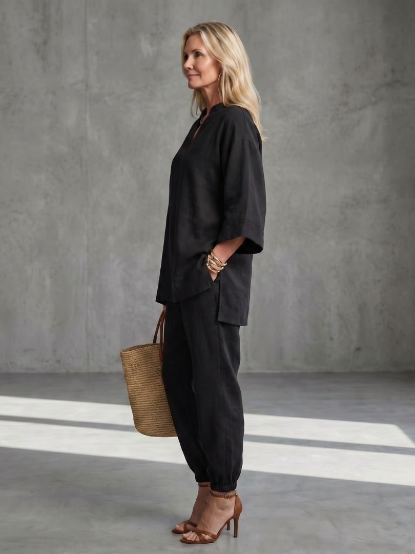 Georgiana | V-Neck Tunic and Ruffled Pants Set