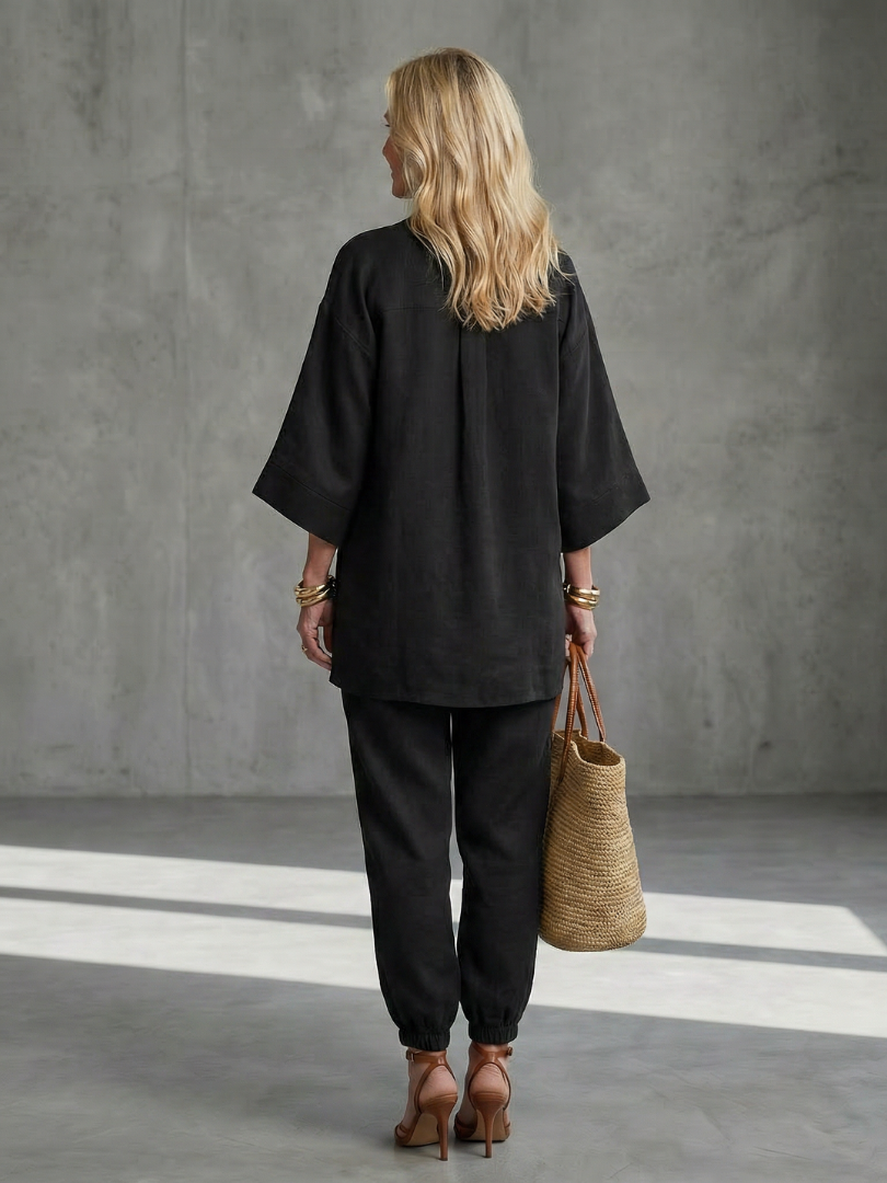 Georgiana | V-Neck Tunic and Ruffled Pants Set