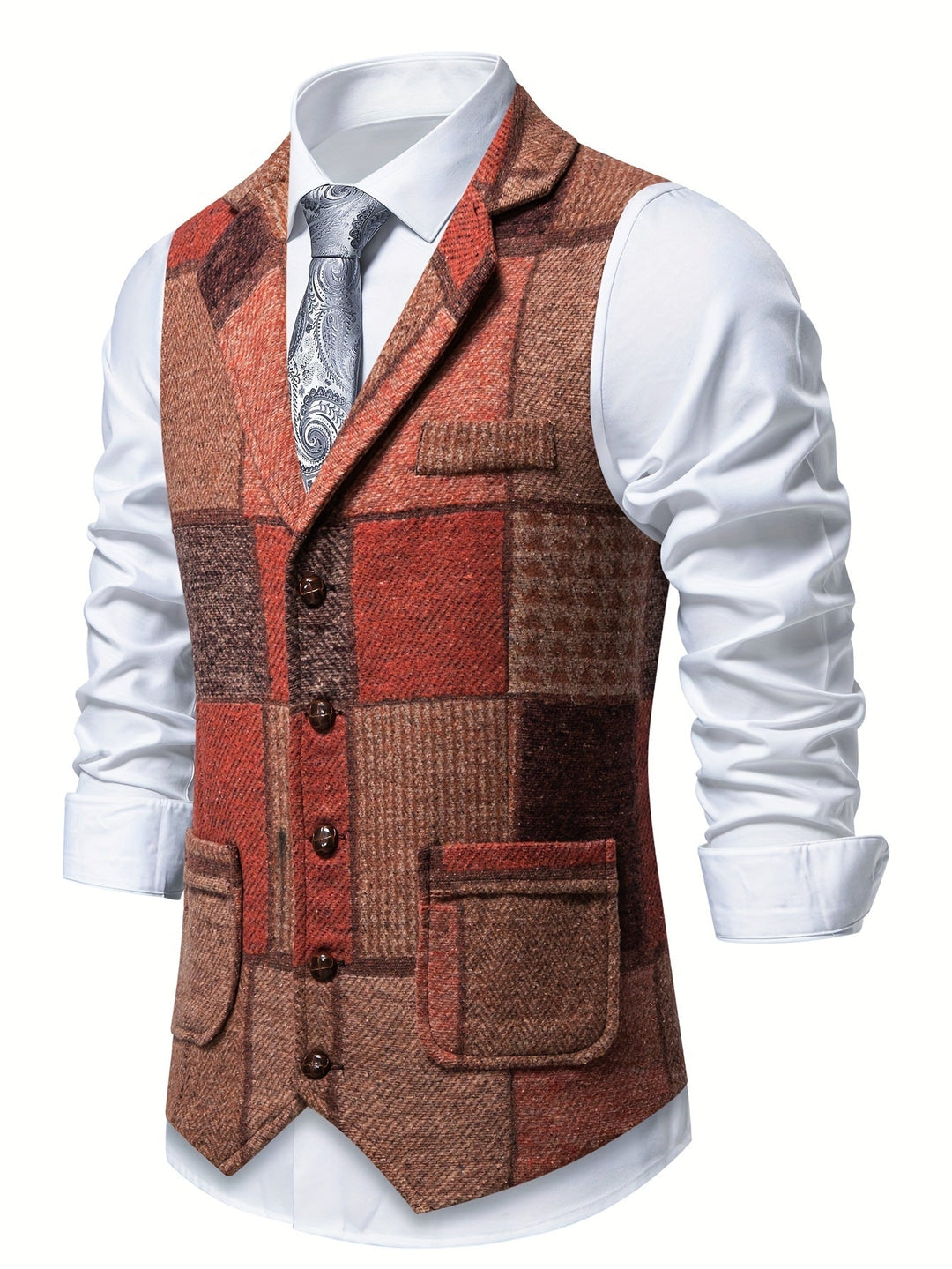 Férfi halszálkás tweed mellény