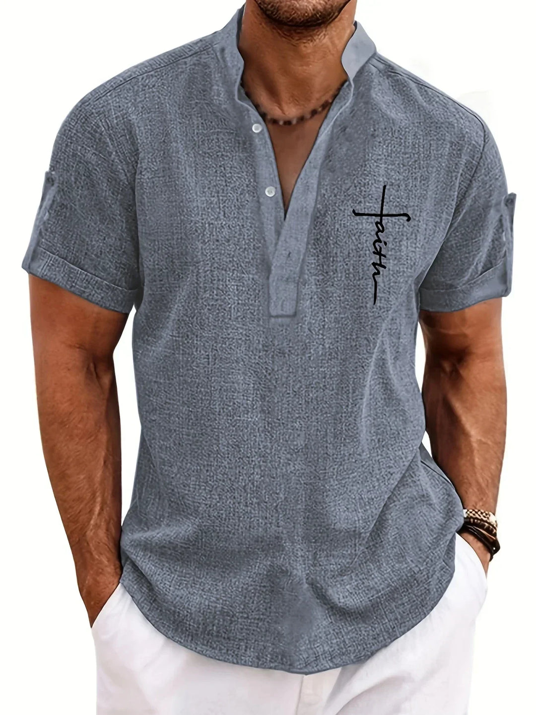 Kristóf™ | Elegáns, rövid ujjú ing álló gallérral