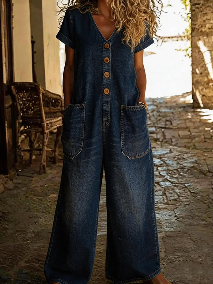 Denise | Farmer Overall V-Kivágással és Rövid Ujjakkal