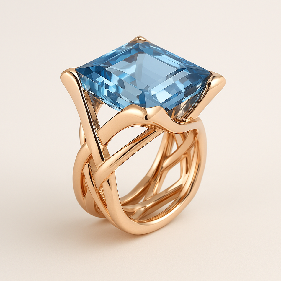 Retro Rose Gold Blue Zirconia Ring
