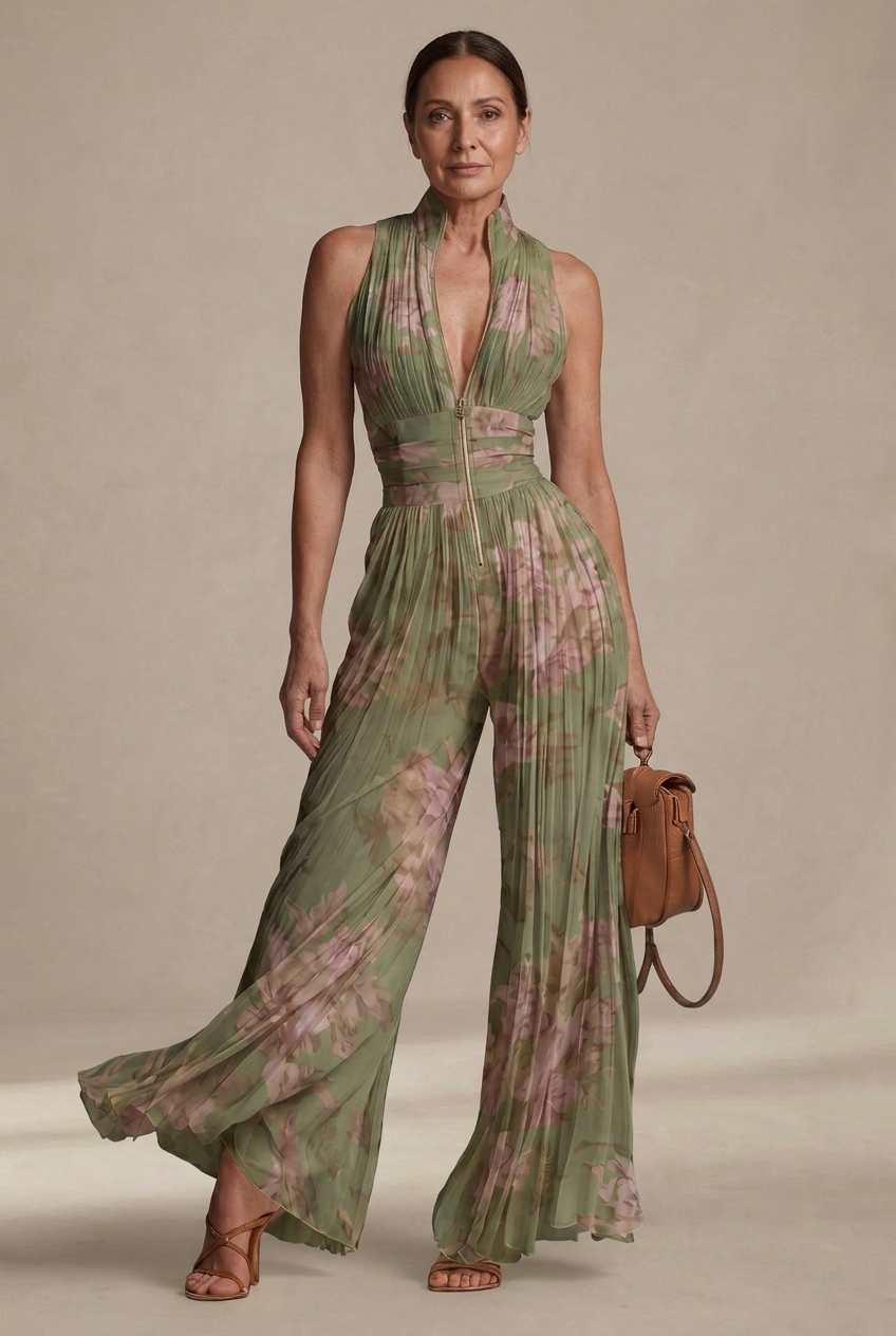 Inés | Virágmintás pliszírozott overall