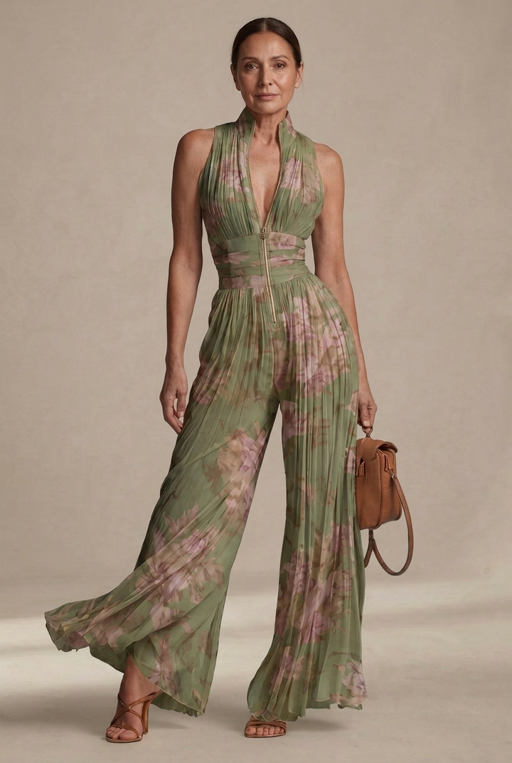 Inés | Virágmintás pliszírozott overall